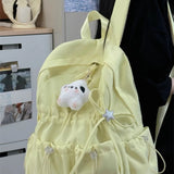 Qfdian High-capacity All Match Solid Backpack Sweet Y2k Aesthetic Pleated Schoolbags Vintage Preppy Trendy Backpacks for Women Students