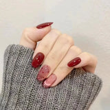 Qfdian 10 pcs Handmade French Press on Nails Oval Glitter Cat Eye Design Red False Nail Wearable False Nails Tips For Girls Women