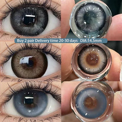 Qfdian 1Pair Myopia New Freshly Colour Contacts Lenses Large Diameter14.5mm Natural Eye Lenses Beauty Pupil Brown Gray Lenses