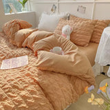 Qfdian  Princess Bedding Set  French Style Wash Cotton Solid Color Seersucker Summer Soft 2024New Bed Sheet Set Comforter Set