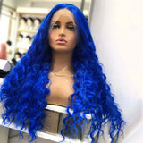 Qfdian Blue Wig Long Blue Curly Wig Synthetic Lace Front Wig Glueless Wigs Ready to Wear Water Wave Deep Curly Wigs for Women Party