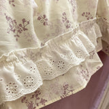 Qfdian Princess Style Lace Ruffles 100% Cotton Bedding Set Floral Pastoral Style Duvet Cover Flat/Fitted Bed Sheet Pillowcases 3/4Pcs