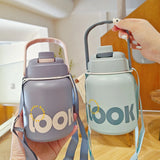 Qfdian  Large Capacity 316 Stainless Steel Vacuum Insulated Cup Portable Straw Belly Cup Children Student Outdoor Travel Thermos Bottle