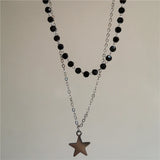 Qfdian Personalized Punk Star Heart Cross Chain Double Layer Necklace For Men Women Y2K Fashion Trend Rock Party Grunge EMO Accessories