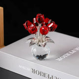 Qfdian  ‌Crystal Red Rose Bouquet with Round Vase Figurines Gifts for Women Glass Bouquet Ornament Romantic Gifts Table Centerpiece