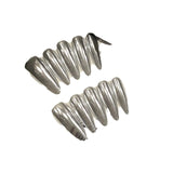 Qfdian 10pcs Handmade Fake Nails Heavy Metal Silver Aurora Press On Nails Wearable Full Cover Long Press on Nails for Women Lady