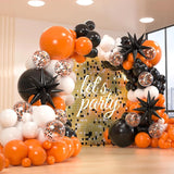 Qfdian  131pcs Black White Orange With Starburst Foil Balloons  Arch Kit,for Birthday Graduation Halloween Thanksgiving Day Party Decora