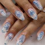 Qfdian  24pcs Sweet Cool Almond False Nails Y2k Red Ins Cherry Flower Bowknots Printed Press On Nails French Style Detachable Fake Nail