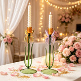 Qfdian  Modern Three-dimensional Iris Flower Glass Candle Holder Romantic Tall Feet Candlestick  Wedding Dinner Table Home Decoration