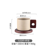 Qfdian Vintage Ceramic Wooden Handle Coffee Cup with Tray Antique 300ml Tea Cup Home Office Mug Birthday Gift Breakfast Mug Home Decor