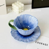 Qfdian Creative Ceramic Coffee Cup Delicate Flower Mug English Afternoon Camellia Flower Tea Coffee Mug Large Capacity Breakfast Cup
