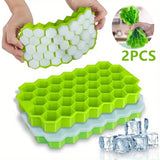 Qfdian Large-capacity Silicone Ice Trays Mold Reusable Honeycomb Ice Cube Maker Food Grade Ice Maker with Lids Popsicle Mould Ice Mold