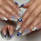 Qfdian  24pcs Sweet Cool Almond False Nails Y2k Red Ins Cherry Flower Bowknots Printed Press On Nails French Style Detachable Fake Nail