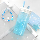 Qfdian  Cute Starry Straw Cup With Lid Transparent Plastic Tritan Water Bottle BPA Free Simple Heat-resistant Drinkware For Girl School