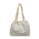 Qfdian Korean Ins Fashion Rivets Pleated Shoulder Bags Women Casual Shopping Underarm Bag Drawstring Y2k Aesthetic Chic Handbags Trendy