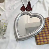 Qfdian  Cute Heart-shaped Makeup Mirror Room Decoration Wall Mounted Desktop Vanity Mirror Set Up Props for Photography Home Decoration