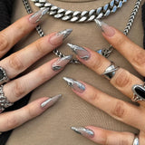 Qfdian 24Pcs Simple French Nails Art Tips Fake Nails 3D Design Wearable Full Cover False Nail Mid-length Almond Reusable Press on Nails