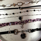 Qfdian  Y2K Cat Claw Star Heart Pendant Plush Leopard Bone Choker Charms Necklaces For Women Goth Aesthetic Accessories Grunge Jewelry