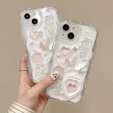 Qfdian Korea Silve 3D Butterfly Cartoon Heart Phone Case For iPhone 16 15 14 13 12 Pro Max Luxurious Lovely Soft Shockproof Back Cover