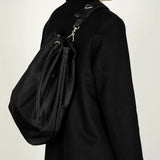 Qfdian  New Women Y2k Aesthetic Simple Shoulder Bag Nylon All Match Solid Handbags Trendy Vintage Drawstring Crossbody Bags Trendy