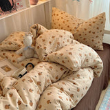 Qfdian  Bedding Set Double Layered Yarn INS Girls Mushroom Soft Washed Cotton Bed Sheet Queen King Size Duvet Set Pillowcase Bed Sheet