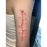 Qfdian  Temporary Tattoos Halloween Cosplay Red Fake Scar Sutured Wounds Arm Leg Body Tatoo Waterproof Fake Tattoo Sticker for Women Man