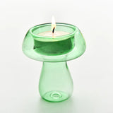 Qfdian  Creativity Mushroom-Shaped Candle Holder Glass Candlesticks Cute Room Decoration Desktop Ornament Home Decoration Ambiance Gifts