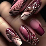 Qfdian  24Pcs Long Coffin False Nails Pink French Flowers Design Fake Nail with Butterfly Rhinestone Wearable Ballet Press on Nails