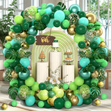 Qfdian  113pcs Jungle Theme Balloon Garland Kit,with Sequins Balloons and Faux Leaves,for Outdoor Camping,Jungle Birthday Party,Wedding