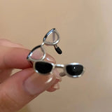 Qfdian  Sunglasses Ring Fun Personality Open Adjustable Gold Plated Alloy Minimalist Chic Lightweight Unisex Daily Statement Jewelry