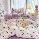 Qfdian  ‌Ins-style Class A ultra-soft double-layer yarn washed cotton 4-piece set, cute quilt cover, student dormitory single and double