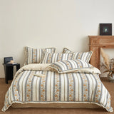 Qfdian  Vintage French Yarn-dyed Cotton Linen Blend Jacquard Tassel Edge Bedding Set Duvet Cover Flat Bed Sheet Pillowcases 4Pcs