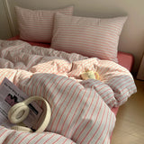 Qfdian  Nordic Bedding Set Pure Cotton Striped Duvet Cover Set Soft Flat Sheet Single Queen Size Double Bed Sheet Set For Bedroom Decor