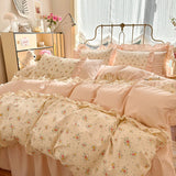 Qfdian 3pcs 100% Cotton Duvet Cover Set (1*Duvet Cover + 2*Pillowcase, Without Core), Korean lace Bedding Set, Soft Comfortable