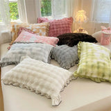 Qfdian  Cute Fluffy Ruffled Home Pillow Cover Pink Plush Pillow Cover Girly Bedroom Decor for Bed Cushion & Home Decoration Bedding Gift