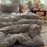 Qfdian  Simple Floral Bedding Set Korean Style Soft Bed Sheet Set Queen King Size Quilt Cover Set No Filling With Pillowcase