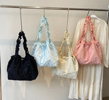 Qfdian Korean Ins Fashion Rivets Pleated Shoulder Bags Women Casual Shopping Underarm Bag Drawstring Y2k Aesthetic Chic Handbags Trendy