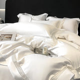 Qfdian 4Pcs Luxury 1000TC Egyptian Cotton White Hotel Style Bedding Set Hollow Wide Edge Duvet Cover Bed Sheet Fitted Sheet Pillowcases