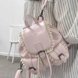 Qfdian  Lace Patchwork Fairy Fashion Handbags Y2k Aesthetic Chic Casual Simple Backpacks Korean Women Mini Sweet Preppy Schoolbags