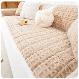 Qfdian  Autumn and Winter Plush Sofa Cover Jacquard Anti Slip Thick Warm Solid Color Simple and Comfortable Skin Friendly Sofa Cushion