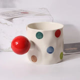 Qfdian Fine Ceramic Heart Coffee Cup Red Polka Dot Drinking Cup Afternoon Camellia Tea Coffee Mug Heart Shaped Breakfast Milk Mug Gift