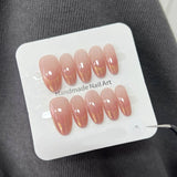 Qfdian 10Pcs Almond Handmade Press On Nails Full Cover Gradient Aurora Design French False Nails Artificial Manicure False Nails