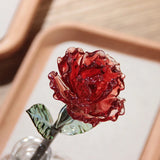 Qfdian  Glaze Rose Flower Eternal Flower Rose Desktop Glass Handicrafts Ornaments Simulation Glass Vase Flower Wedding Valentine's Gifts