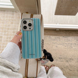 Qfdian Blue stripes summer phone case for iphone 14pro 15pro 12 14 13 15 pro max 15promax 13pro shell colorful chain ins funda cover