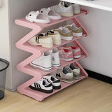 Qfdian 4-Tier Pink Z-Shaped Shoe Rack - Floor-Mounted Storage Rack for Living Room Bedroom & Entryway|Shoe Rack|Shoe Storage Organizer