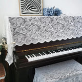 Qfdian  2PCS White Lace Piano Cover Three Piece Set Dust Proof Multiple Piano Covers Beautiful Home Decor Piano Bench Cover
