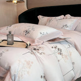 Qfdian Luxury Digital Printing Flowers and Plants Bedding Set Lyocell Eucalyptus Fiber Soft Silky Duvet Cover Bed Sheet Pillowcase 4Pcs