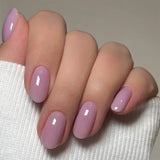 Qfdian 24pcs Simple Almond False Nails Sets Blush Design Press on Nails Art Datachable Short Oval Fake Nail with Jelly Glue Manicure