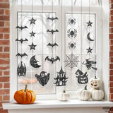 Qfdian  Glitter Black Halloween Garland - Huge, Pack of 10 Halloween Party Decor Garland with Ghost, Witch, Skull, Raven, Pumpkin and