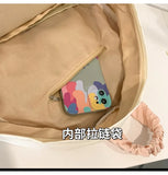 Qfdian Contrast Color Patchwork Pleated Backpacks College Casual Travel Bags for Women Y2k Aesthetic All Match Trendy Simple Schoolbags